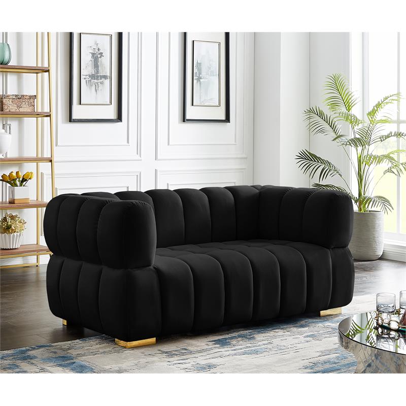 Pemberly Row Contemporary Soft Black Velvet Loveseat - 68