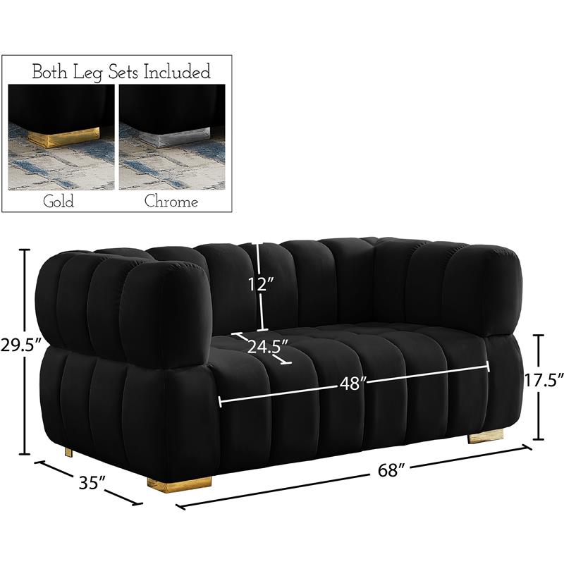 Pemberly Row Contemporary Soft Black Velvet Loveseat - 68
