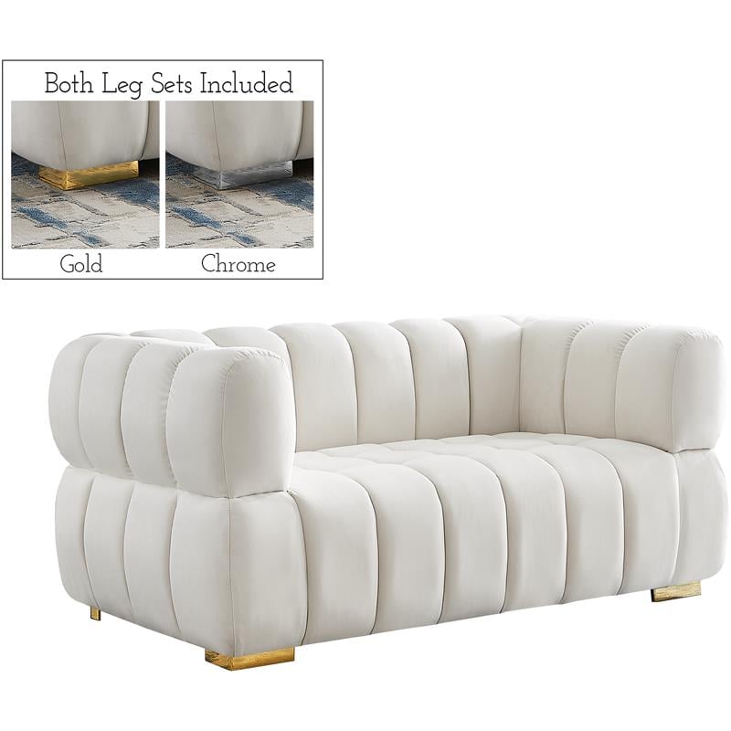 Pemberly Row Contemporary Soft Cream Velvet Loveseat - 68
