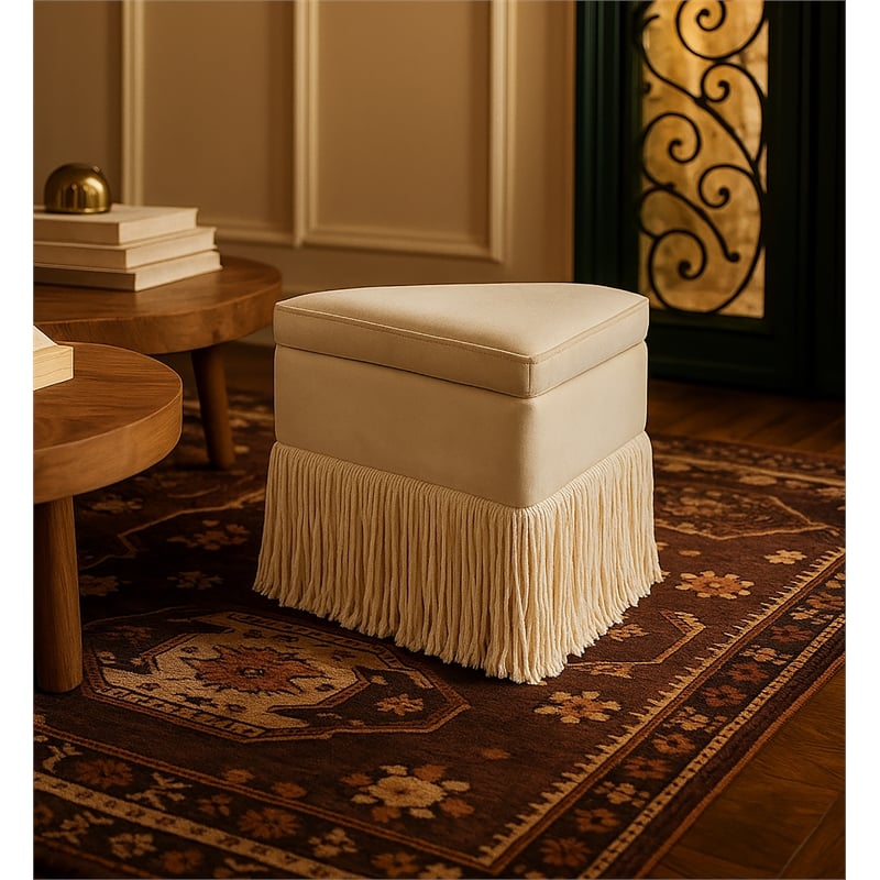 Pemberly Row Contemporary Camel Velvet Ottoman/Stool - 19.5