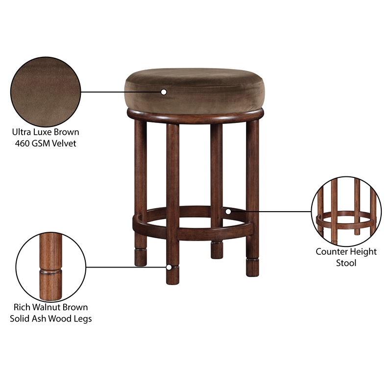 Pemberly Row Contemporary Brown Velvet Counter Stool - 18