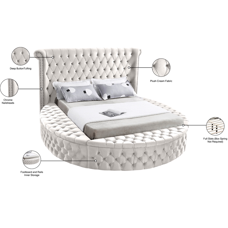 Pemberly Row Contemporary Cream Velvet Full Round Bed - 87