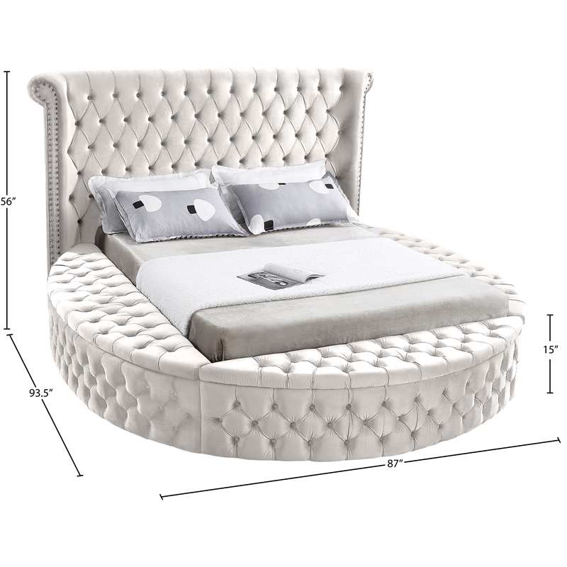 Pemberly Row Contemporary Cream Velvet Full Round Bed - 87
