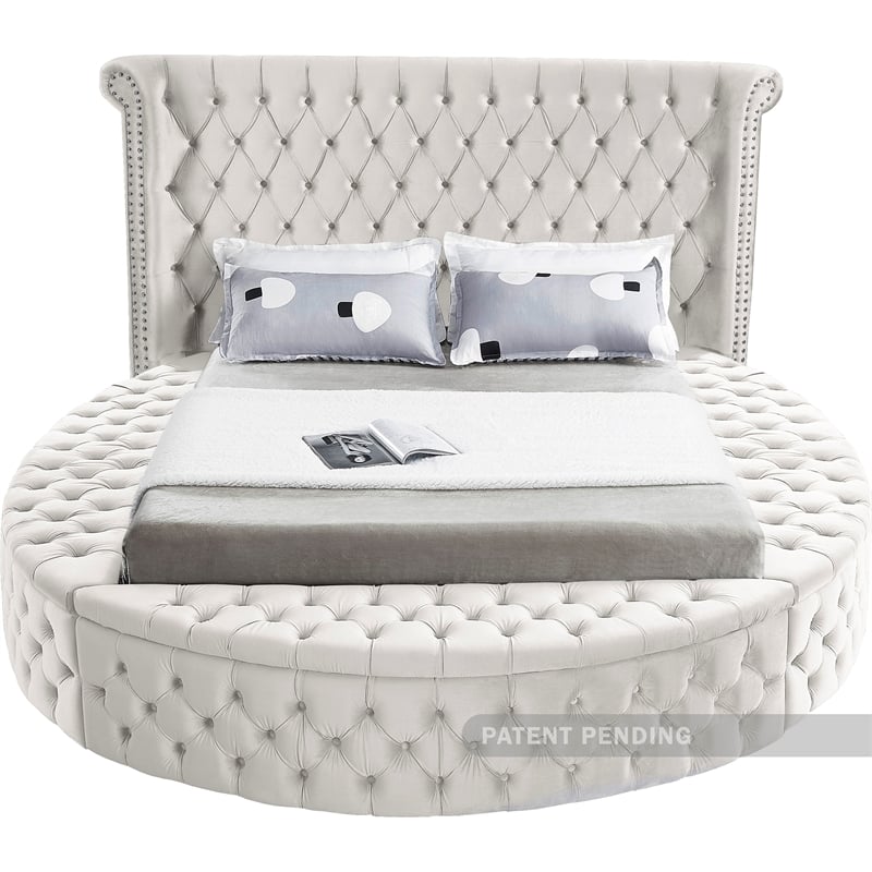 Pemberly Row Contemporary Cream Velvet Full Round Bed - 87