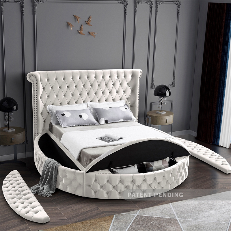 Pemberly Row Contemporary Cream Velvet Full Round Bed - 87