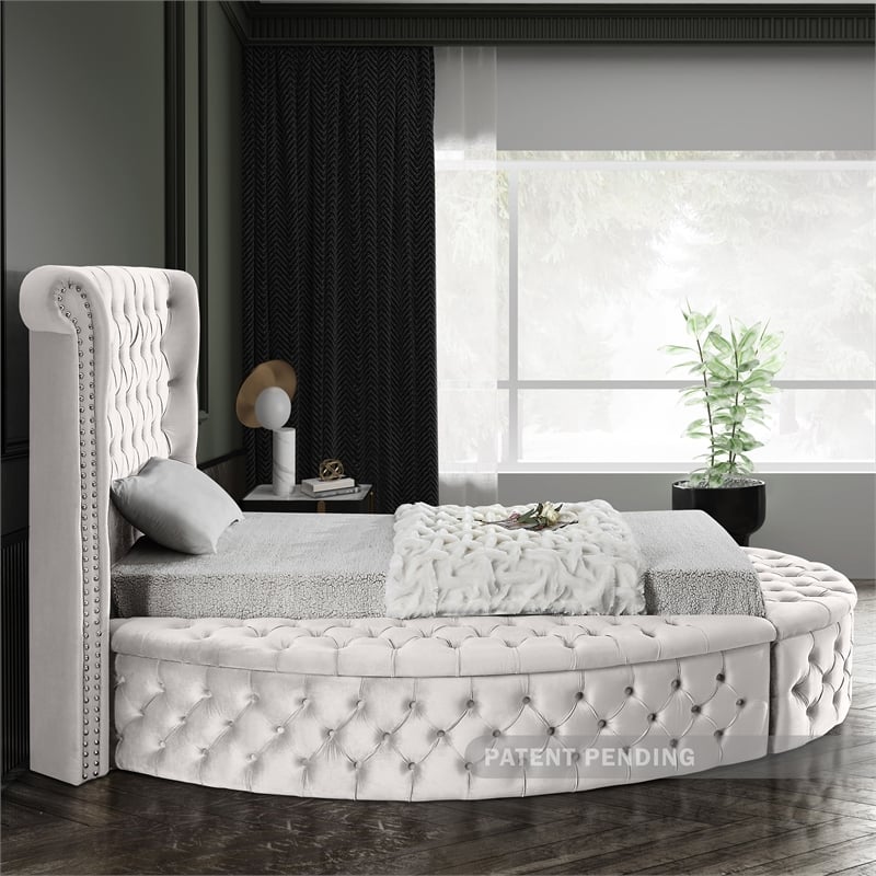 Pemberly Row Contemporary Cream Velvet Twin Round Bed - 71.5