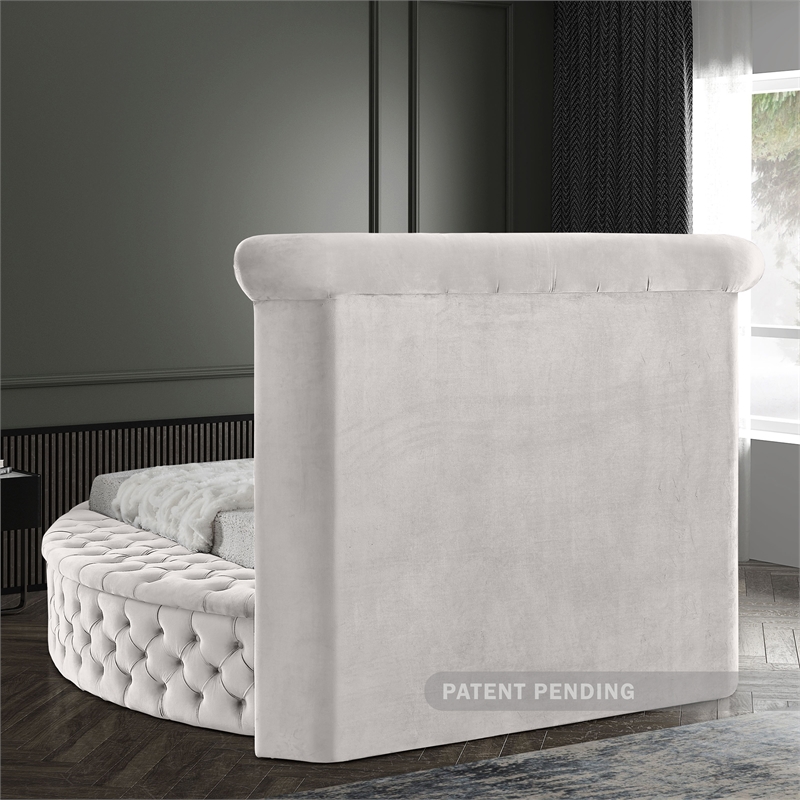 Pemberly Row Contemporary Cream Velvet Twin Round Bed - 71.5