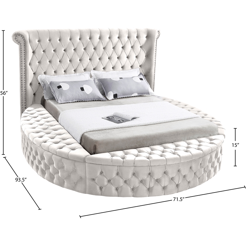 Pemberly Row Contemporary Cream Velvet Twin Round Bed - 71.5