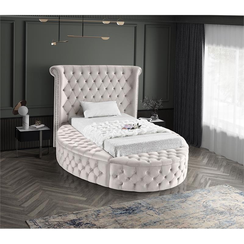 Pemberly Row Contemporary Cream Velvet Twin Round Bed - 71.5