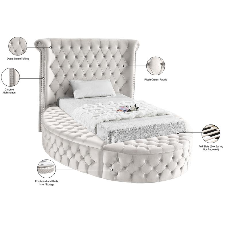 Pemberly Row Contemporary Cream Velvet Twin Round Bed - 71.5