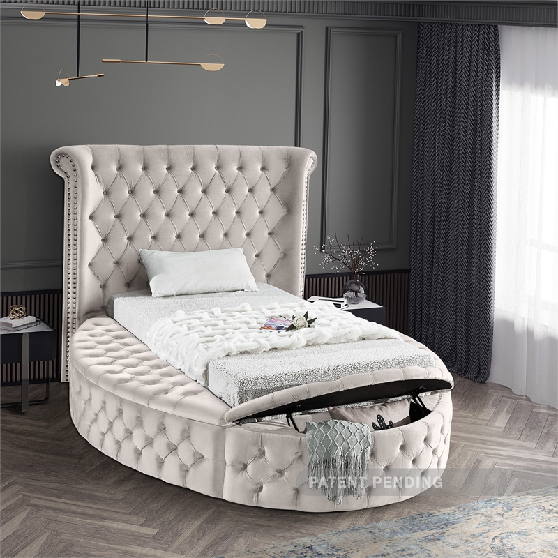 Pemberly Row Contemporary Cream Velvet Twin Round Bed - 71.5
