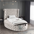 Pemberly Row Contemporary Cream Velvet Twin Round Bed - 71.5