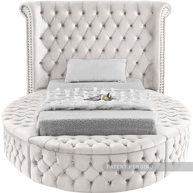 Pemberly Row Contemporary Cream Velvet Twin Round Bed - 71.5