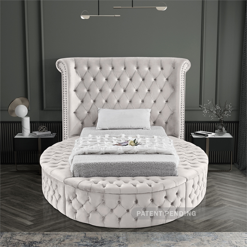 Pemberly Row Contemporary Cream Velvet Twin Round Bed - 71.5