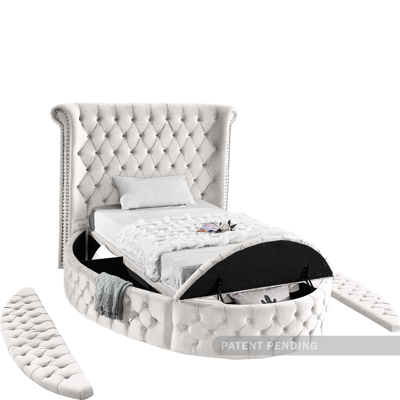 Pemberly Row Contemporary Cream Velvet Twin Round Bed - 71.5