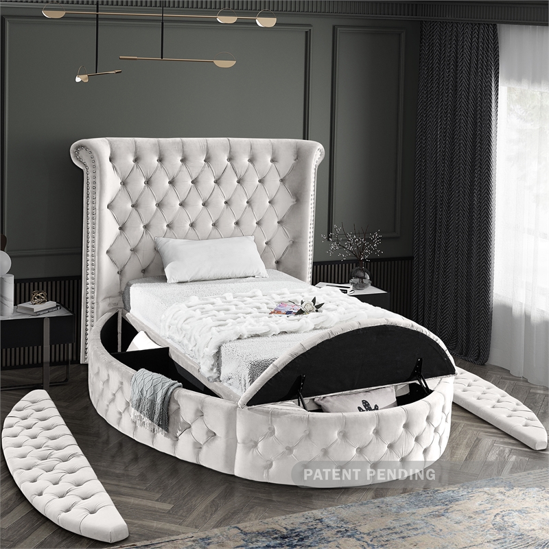 Pemberly Row Contemporary Cream Velvet Twin Round Bed - 71.5