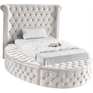 Pemberly Row Contemporary Cream Velvet Twin Round Bed - 71.5&quotW x 93.5&quotD x 56&quotH