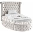 Pemberly Row Contemporary Cream Velvet Twin Round Bed - 71.5