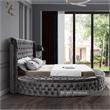 Pemberly Row Contemporary Gray Velvet Queen Round Bed - 93.75