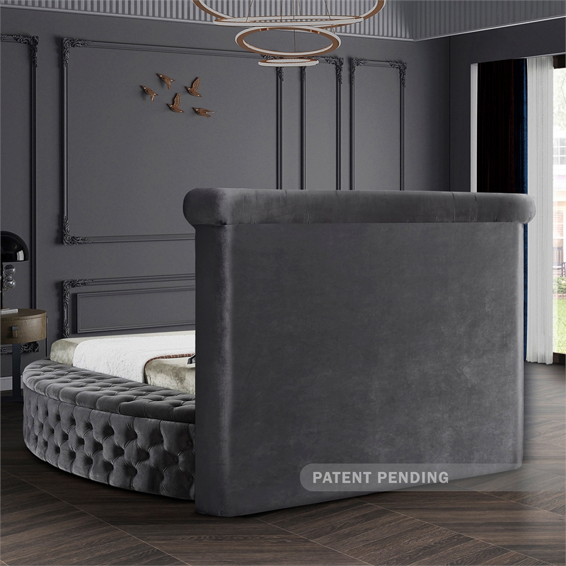 Pemberly Row Contemporary Gray Velvet Queen Round Bed - 93.75