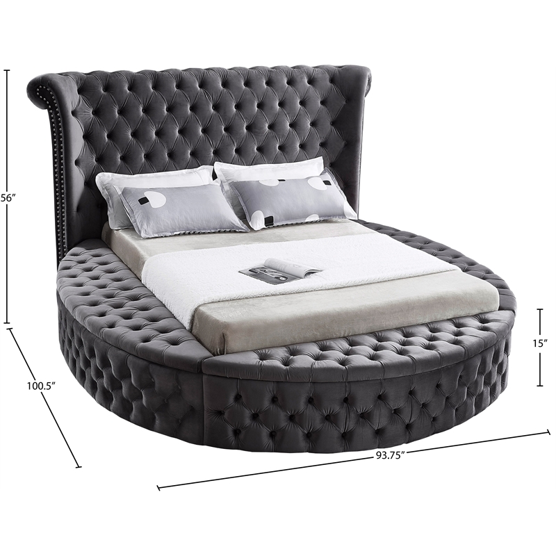 Pemberly Row Contemporary Gray Velvet Queen Round Bed - 93.75
