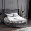 Pemberly Row Contemporary Gray Velvet Queen Round Bed - 93.75