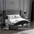 Pemberly Row Contemporary Gray Velvet Queen Round Bed - 93.75