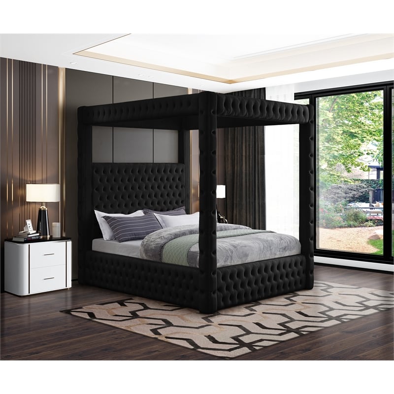 Pemberly Row Contemporary Soft Black Velvet Queen Bed - 70.5