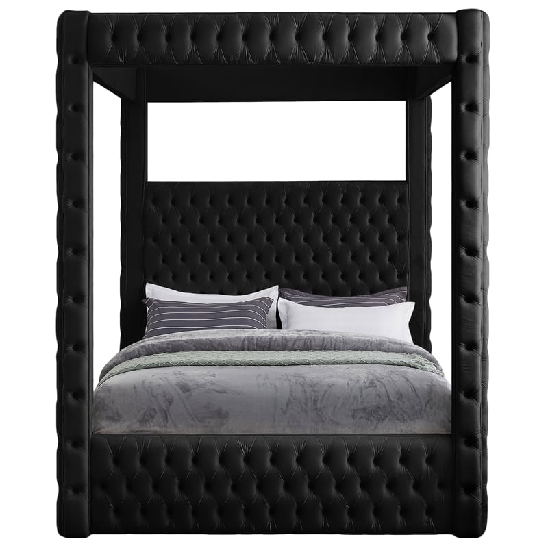 Pemberly Row Contemporary Soft Black Velvet Queen Bed - 70.5