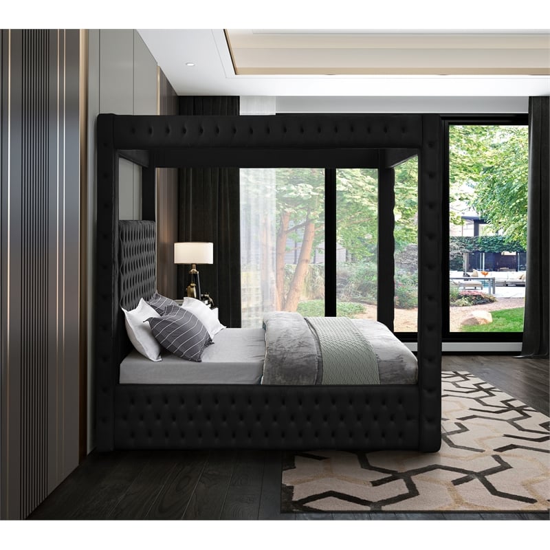 Pemberly Row Contemporary Soft Black Velvet Queen Bed - 70.5
