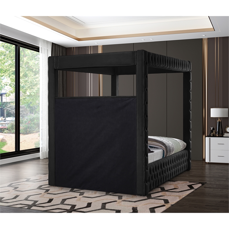 Pemberly Row Contemporary Soft Black Velvet Queen Bed - 70.5