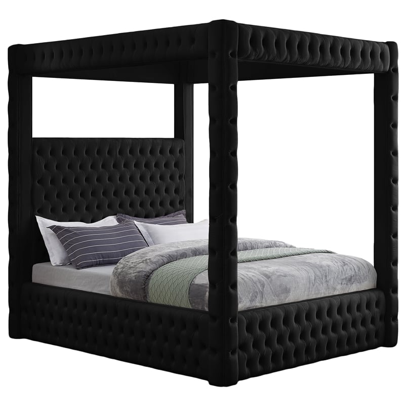 Pemberly Row Contemporary Soft Black Velvet Queen Bed - 70.5