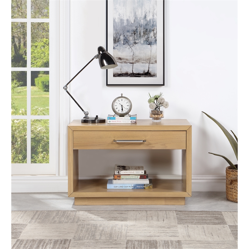 Pemberly Row Contemporary Oak Wood Veneer Night Stand - 32