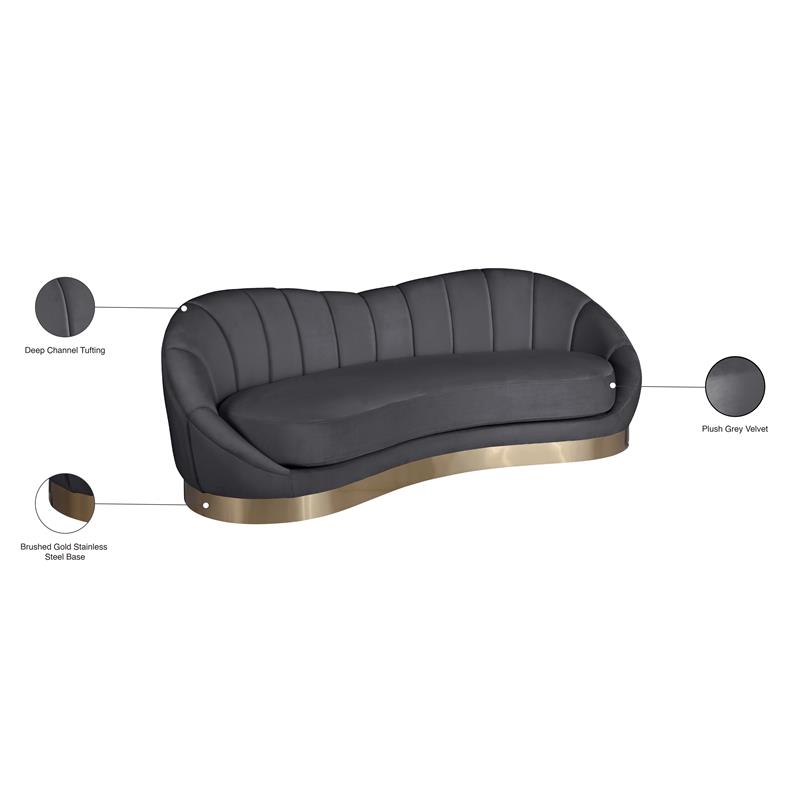 Pemberly Row Contemporary Upholstered Gray Velvet Sofa - 91.5