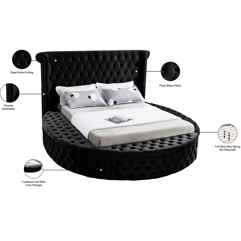 Pemberly Row Modern Black Velvet Queen Round Bed - 93.75