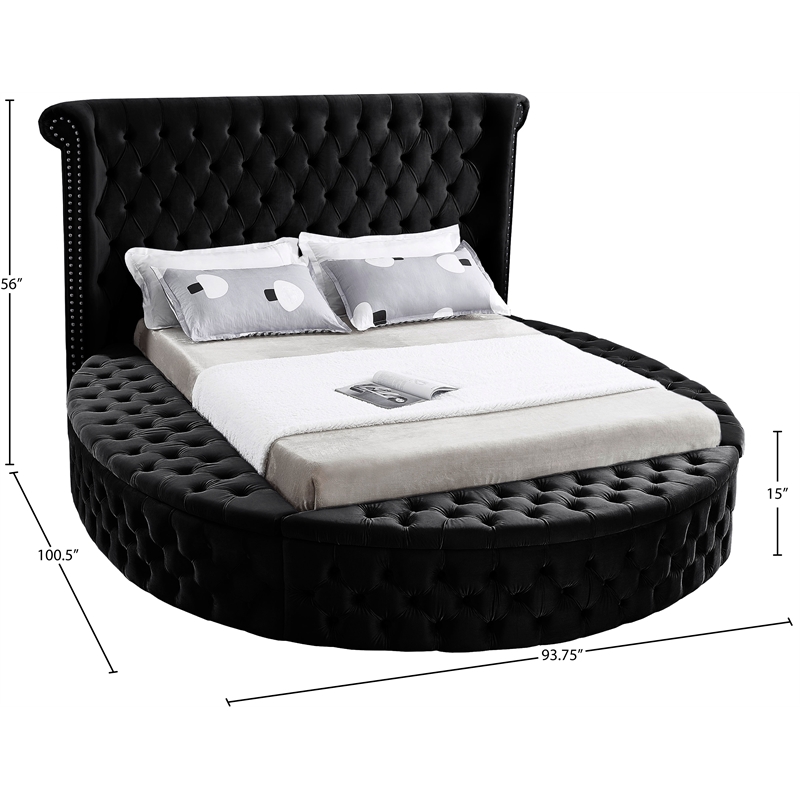 Pemberly Row Modern Black Velvet Queen Round Bed - 93.75