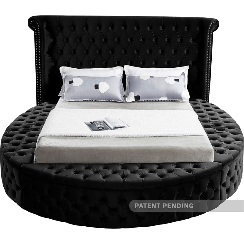 Pemberly Row Modern Black Velvet Queen Round Bed - 93.75