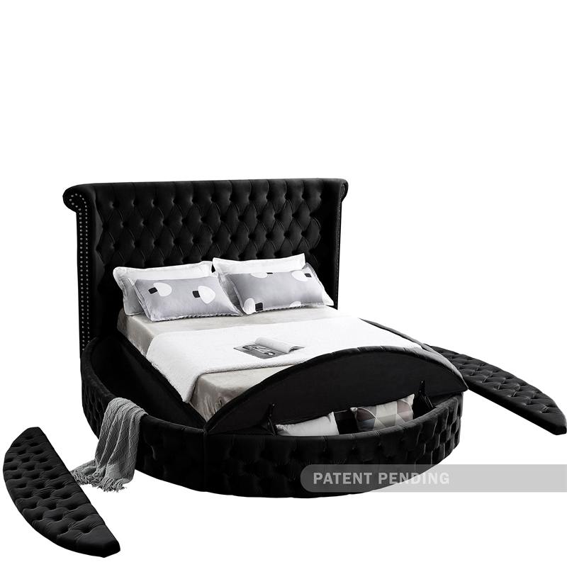 Pemberly Row Modern Black Velvet Queen Round Bed - 93.75