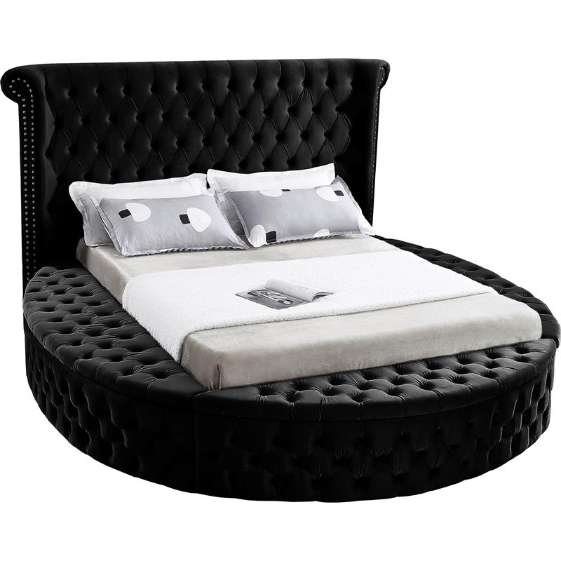 Pemberly Row Modern Black Velvet Queen Round Bed - 93.75