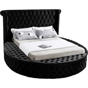 Pemberly Row Modern Black Velvet Queen Round Bed - 93.75&quotW x 100.5&quotD x 56&quotH