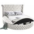 Pemberly Row Modern Cream Velvet Queen Round Bed - 93.75
