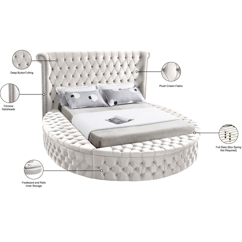 Pemberly Row Modern Cream Velvet Queen Round Bed - 93.75