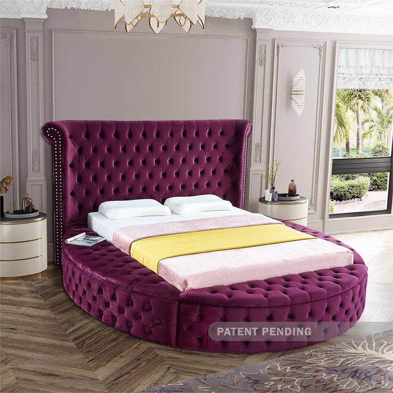 Pemberly Row Contemporary Purple Velvet King Round Bed - 110