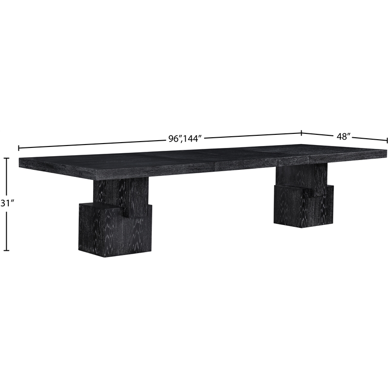 Pemberly Row Mid-Century Black Oak Veneer Dining Table - 96-144