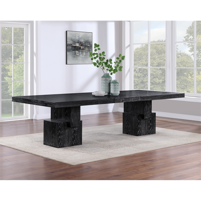 Pemberly Row Mid-Century Black Oak Veneer Dining Table - 96-144