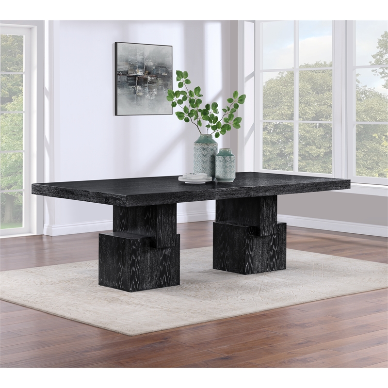 Pemberly Row Mid-Century Black Oak Veneer Dining Table - 96-144