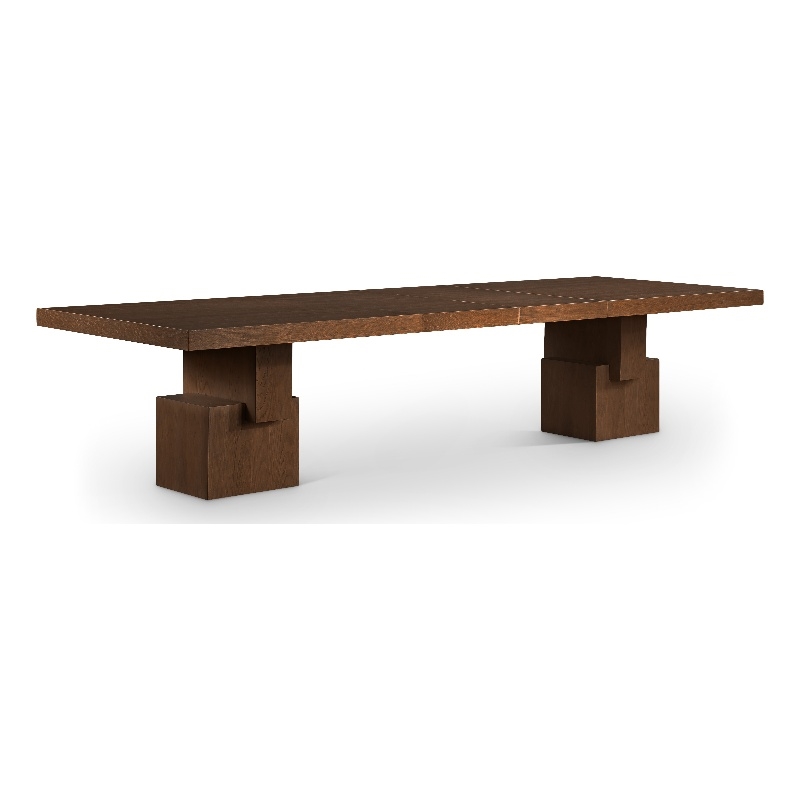 Pemberly Row Mid-Century Brown Oak Veneer Dining Table - 96-144