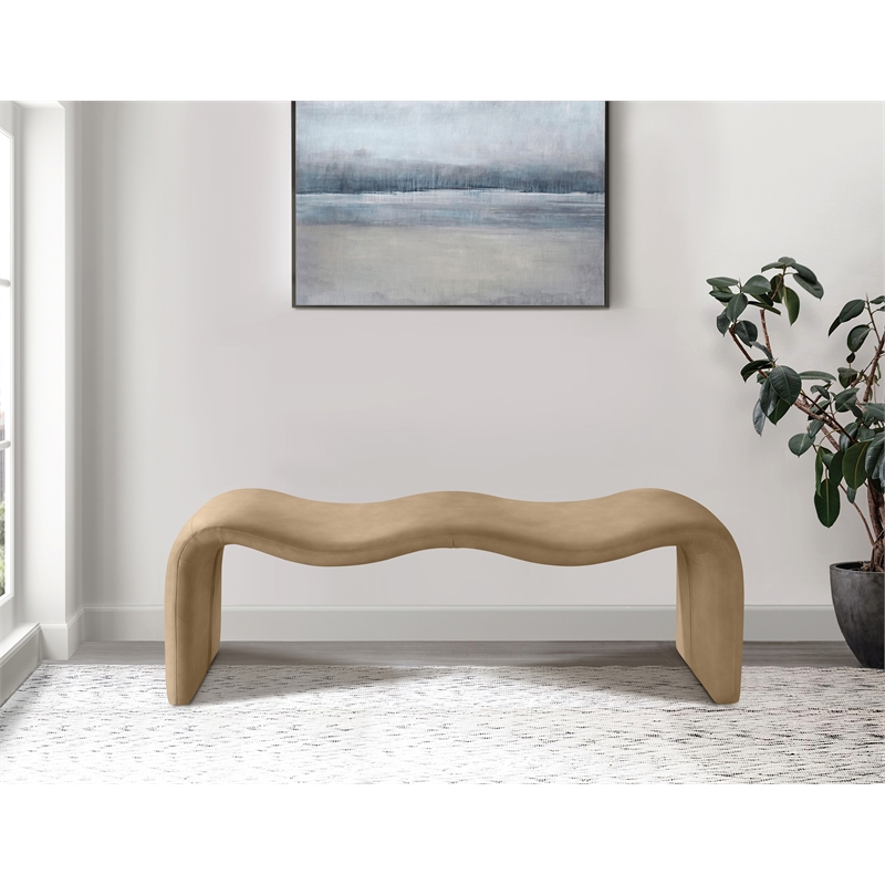 Pemberly Row Contemporary Soft Tan Vegan Leather Bench - 56.5