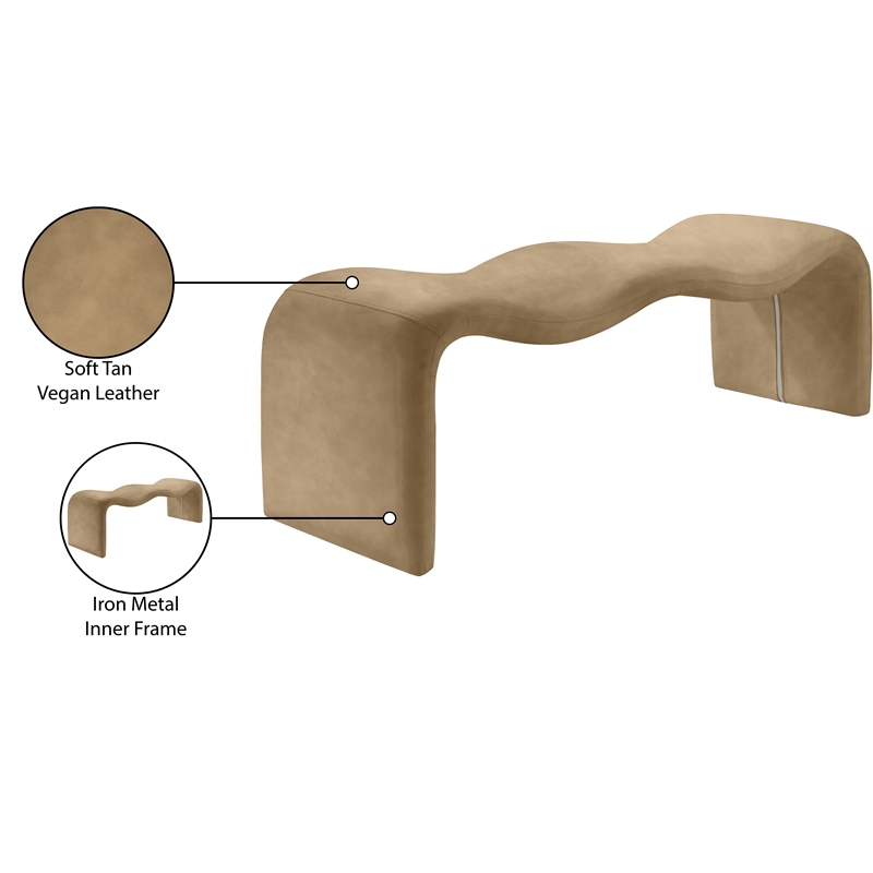 Pemberly Row Contemporary Soft Tan Vegan Leather Bench - 56.5