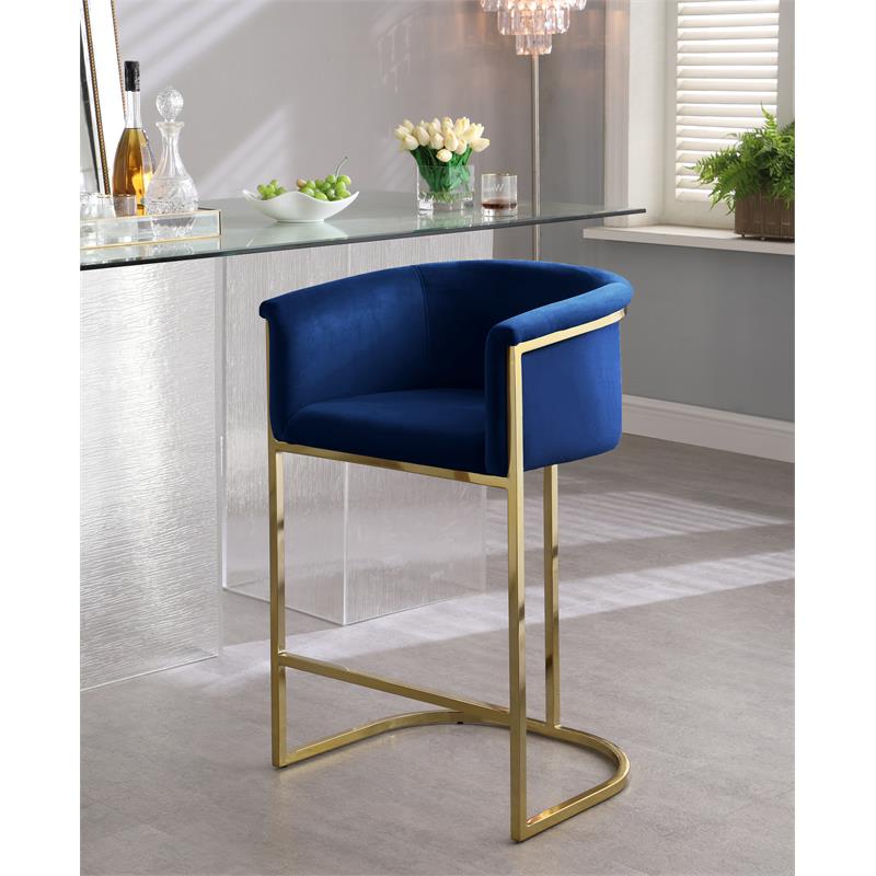 Pemberly Row Contemporary Upholstered Navy Velvet Stool - 23.5